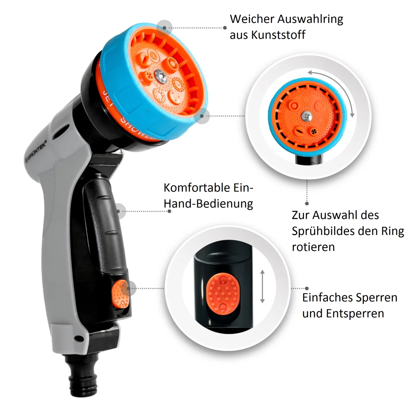 GRÜNTEK Gartenbrause, 7-Funktionen Garten Handbrause für Garten, Autowaschen und Zuhause, Multifunktions-Bewässerungspistole