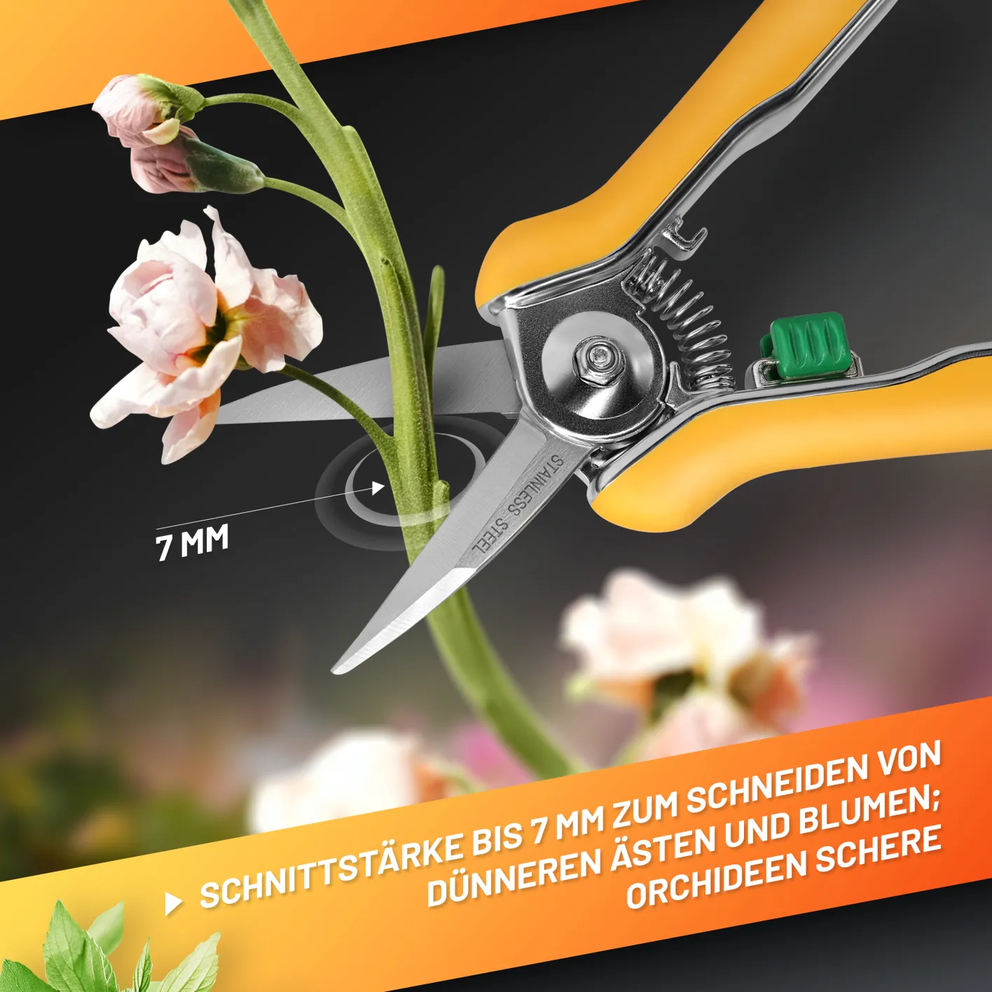 GRÜNTEK Rosen-Pflanzenschere COLIBRI 170 mm Edelstahlklingen mit Zink-Legierung Blumenschere mit Soft-Touch Ergo-Griff