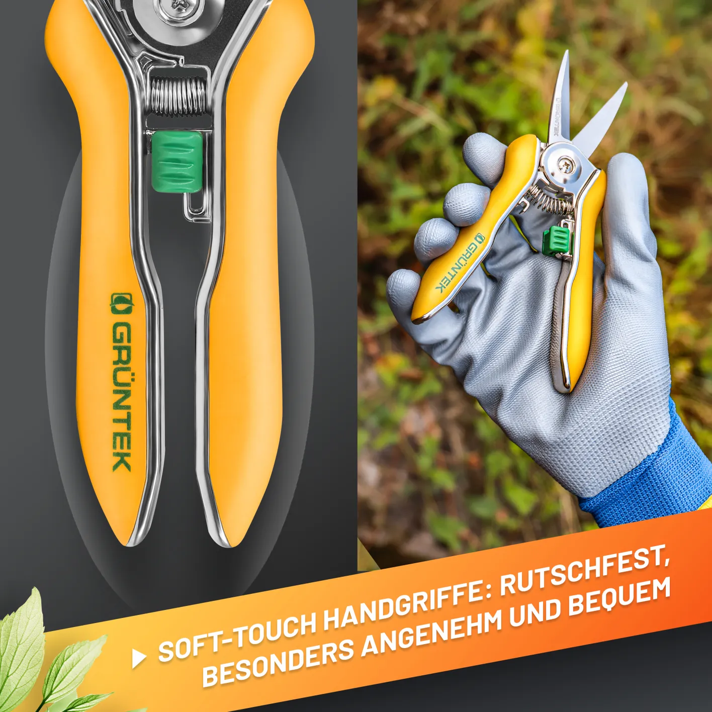 GRÜNTEK Rosen-Pflanzenschere COLIBRI 170 mm Edelstahlklingen mit Zink-Legierung Blumenschere mit Soft-Touch Ergo-Griff