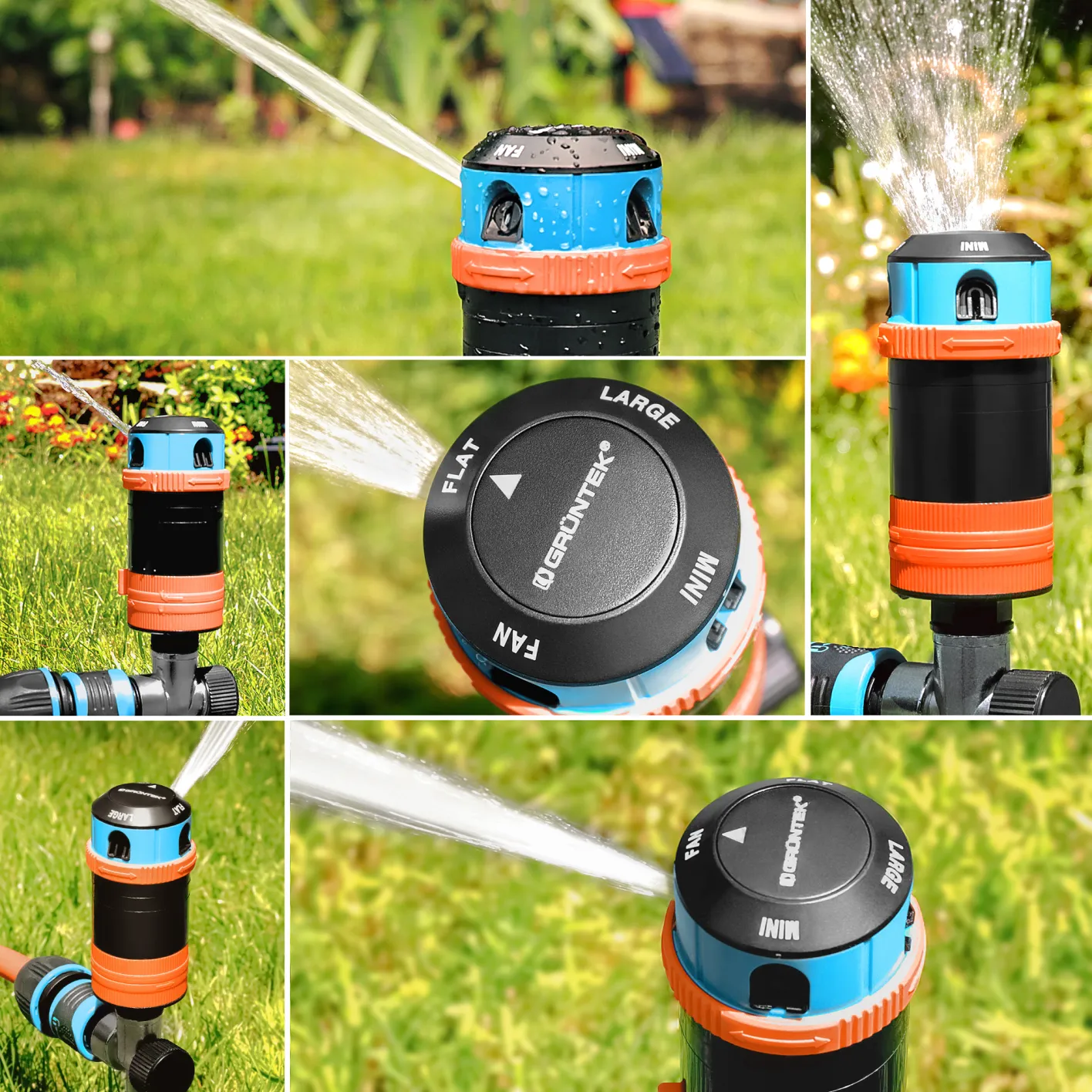 GRÜNTEK 4-facher Multifunktions-Kreisregner. Großflächiger optimale Gartenbewässerung Regner mit Sektoreinstellung 30°- 360° 