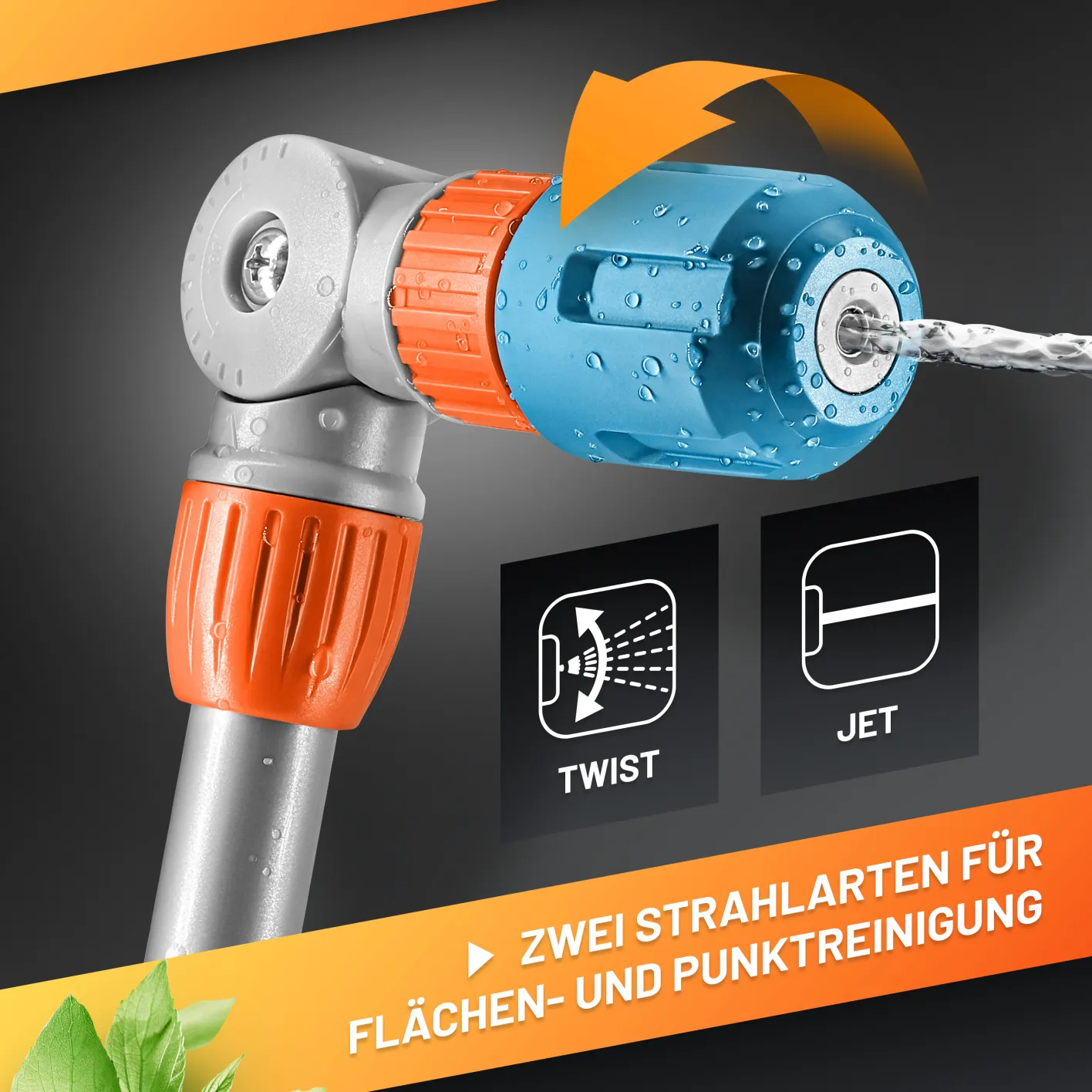 GRÜNTEK Gießstab Wasser-Lanze Gartenbrause für Gartenbewässerung, KFZ- und Fahrradreinigung, starke Sprühlanze, stufenlose Daumensteuerung, Stab Metall Handbrause schwenkbar mit 2 Strahl-Arten