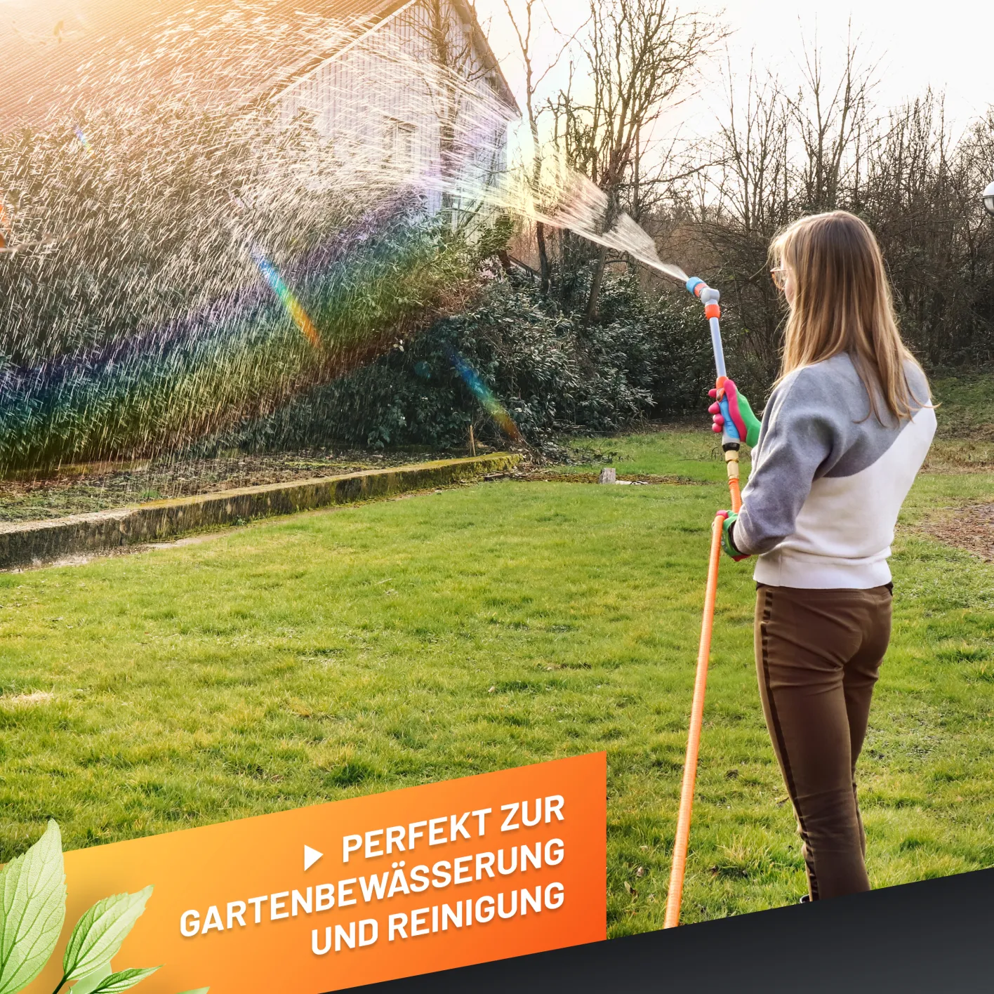 GRÜNTEK Gießstab Wasser-Lanze Gartenbrause für Gartenbewässerung, KFZ- und Fahrradreinigung, starke Sprühlanze, stufenlose Daumensteuerung, Stab Metall Handbrause schwenkbar mit 2 Strahl-Arten