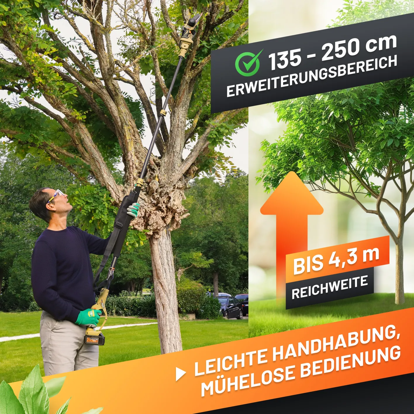 GRÜNTEK Teleskop-Verlängerung, Bild zeigt die maximale Länge der Verlängerungsstange von 250 cm