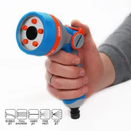GRÜNTEK Ultraleichte Handbrause Garten Multibrause mit 5 Strahlarten, mit ergonomischem Griff und komfortabler Daumensteuerung, universeller Schnellanschluss