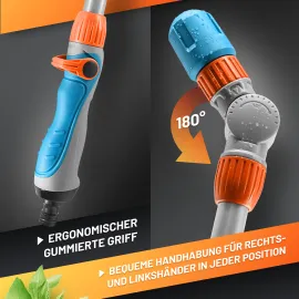 GRÜNTEK Gießstab Wasser-Lanze Gartenbrause für Gartenbewässerung, KFZ- und Fahrradreinigung, starke Sprühlanze, stufenlose Daumensteuerung, Stab Metall Handbrause schwenkbar mit 2 Strahl-Arten