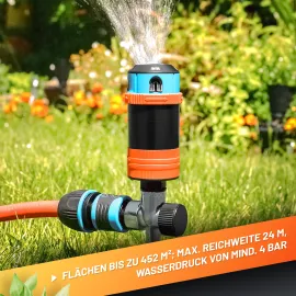 GRÜNTEK 4-facher Multifunktions-Kreisregner. Großflächiger optimale Gartenbewässerung Regner mit Sektoreinstellung 30°- 360° 