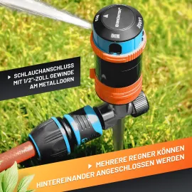 GRÜNTEK 4-facher Multifunktions-Kreisregner. Großflächiger optimale Gartenbewässerung Regner mit Sektoreinstellung 30°- 360° 